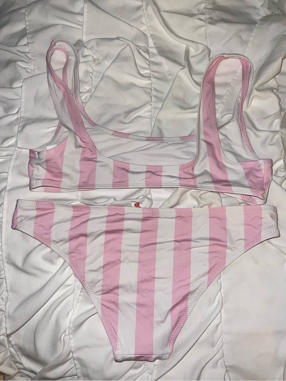 SOLID & STRIPED Pink & White Vertical Stripe Scoop Bikini - Picture 3 of 4
